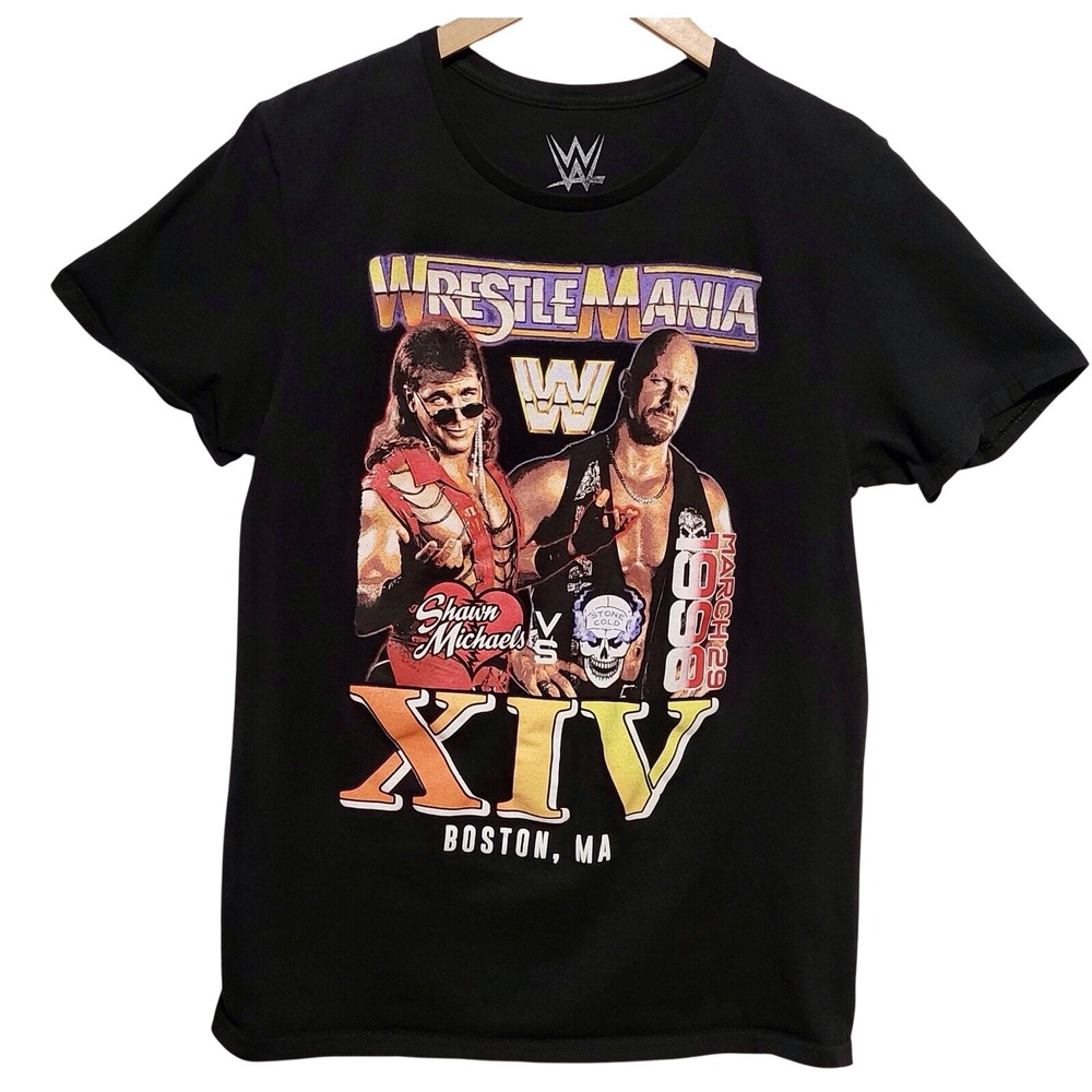 WWE T-Shirt Mens Medium (38/40) Black WrestleMania XIV Shawn Michaels Stone Cold